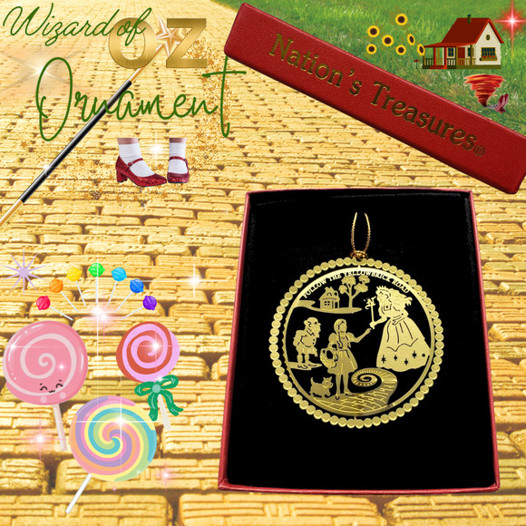 Wizard of Oz Brass Ornament Follow the Yellow Brick Road Dorothy Toto Munchkin - Picture 3 of 6